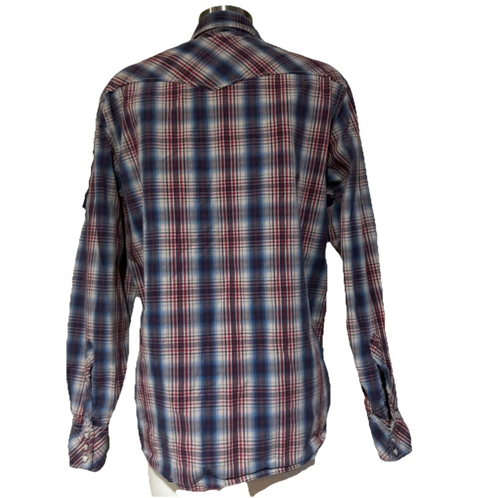VTG Lucky Brand Western Shirt Womens M Cowgirl Pearl Snap Plaid Tiger Patch - Picture 13 of 16